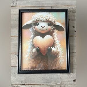 Cute Lamb with Heart Framed  8x10 Art